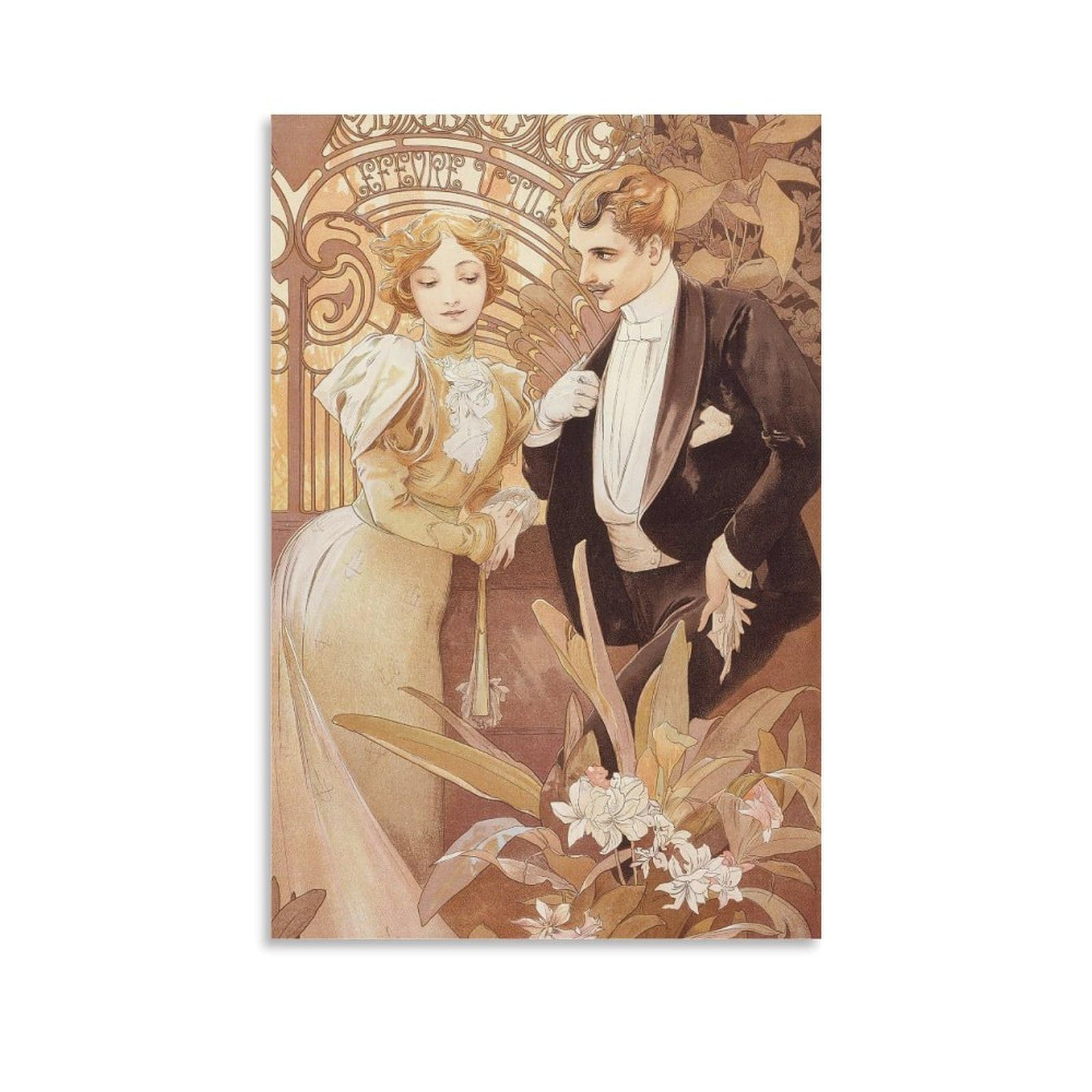 Amazon.com: Flirt Poster Print by Alphonse Mucha Painting On